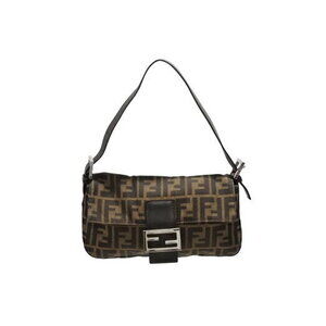 FENDI Mamma Bucket Hobo Shoulder Bag Zucca Canvas Leather Brown